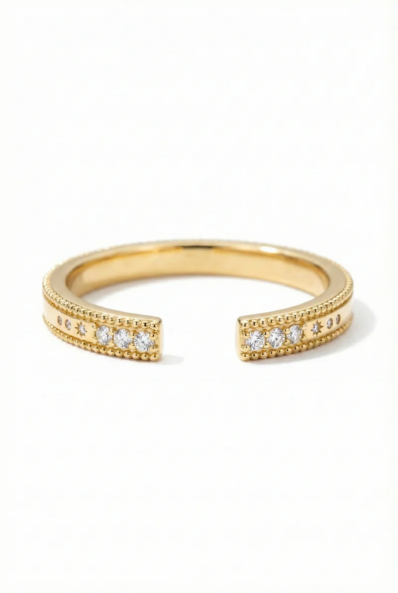 Brushed Gold Milgrain Open Ring