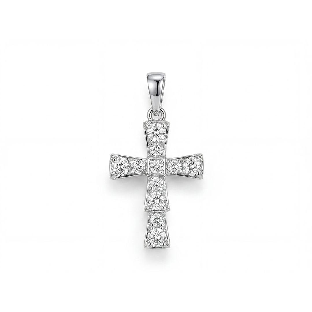 White Gold-Tone Cross Pendant