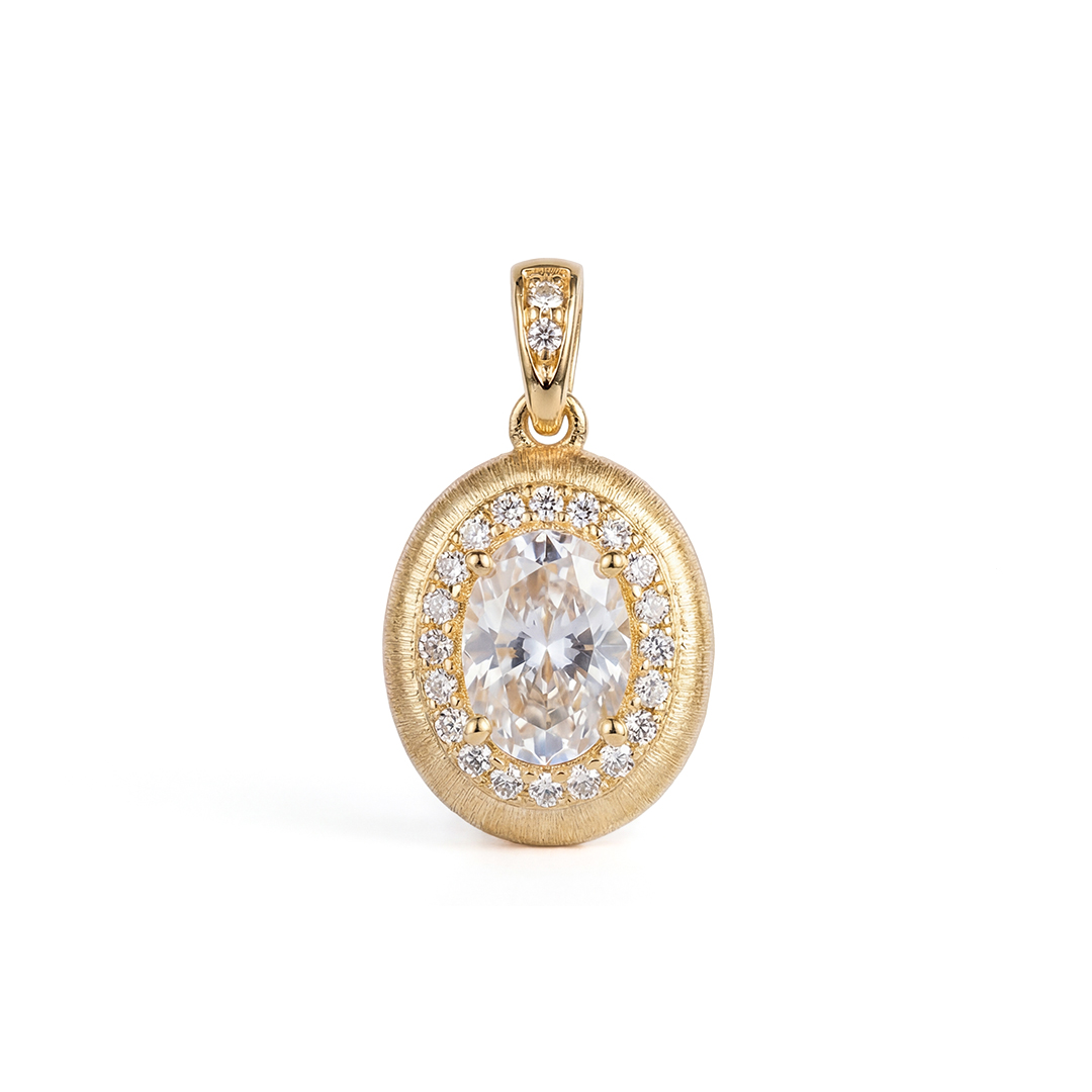 Yellow gold 18K oval lab-grown diamond pendant