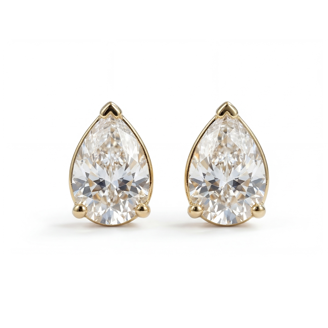 Yellow Gold Pear Cut Stud Earrings
