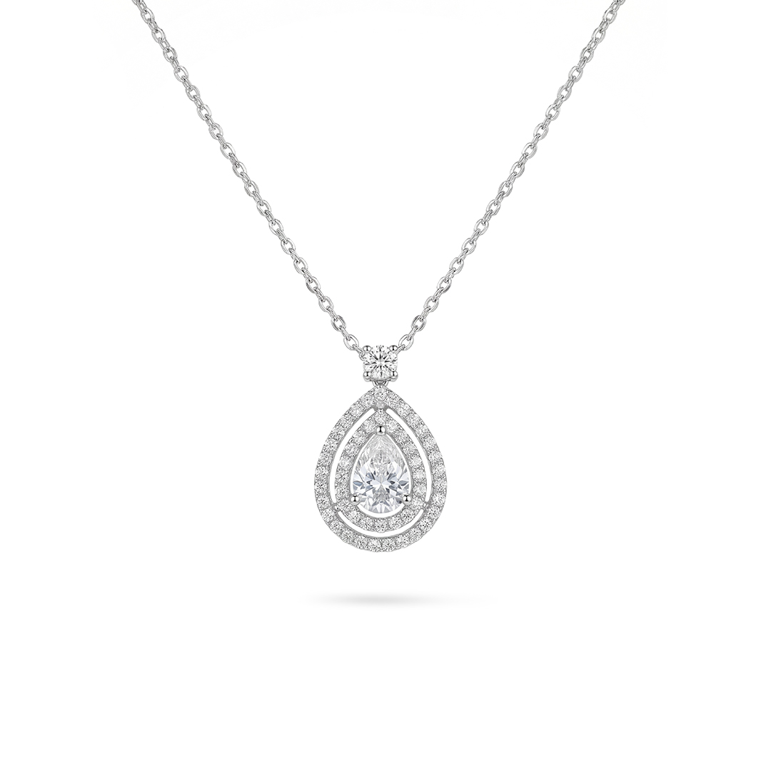 White Gold Pear Shape Pave Diamond Necklace
