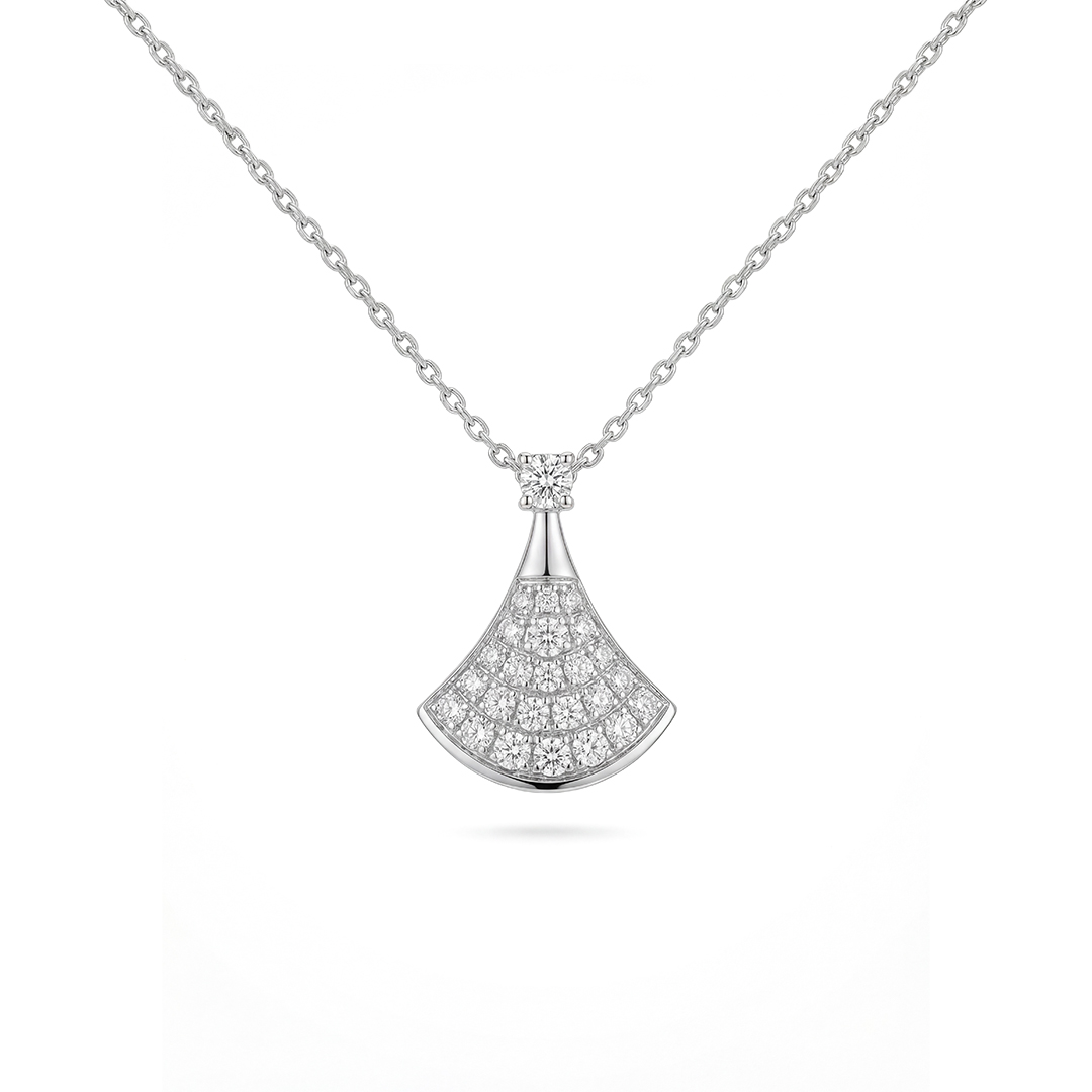 White Gold Full Pave Diamond Fan Necklace