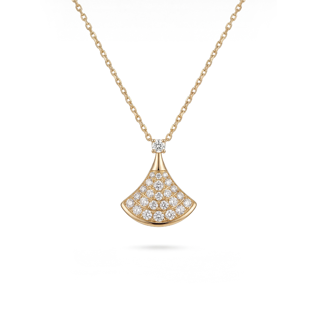 Yellow Gold Full Pave Diamond Fan Necklace