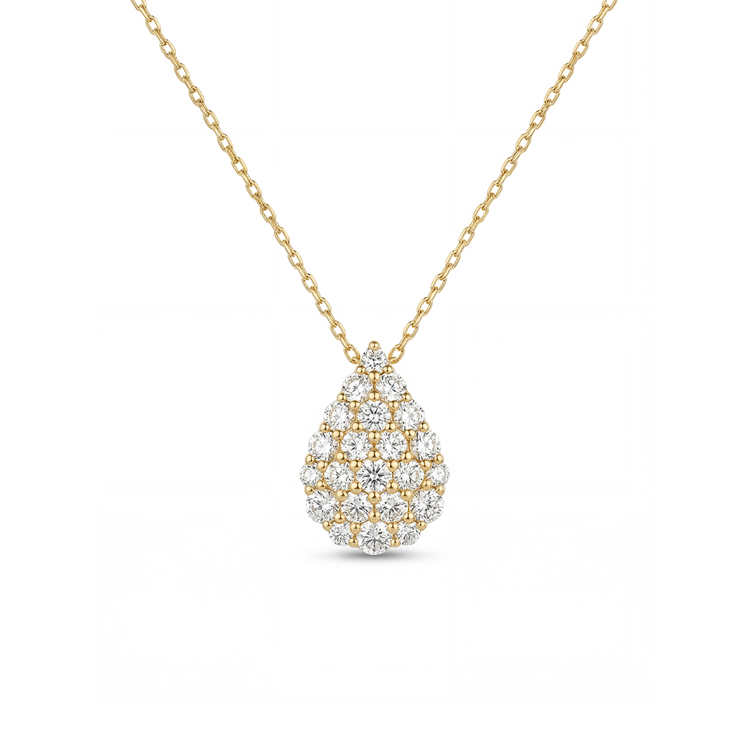 Gold-colored pear-shaped full diamond necklace